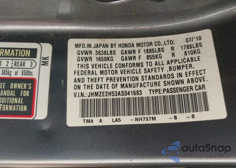 2010 Honda Insight Lx из США, поврежденный, VIN JHMZE2H53AS041683